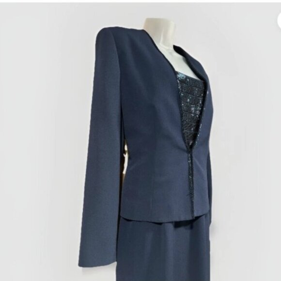 DAYMOR Couture Column Gown w/ Jacket Mother of Bride/Groom Blue Beaded Size 10 - Picture 12 of 16